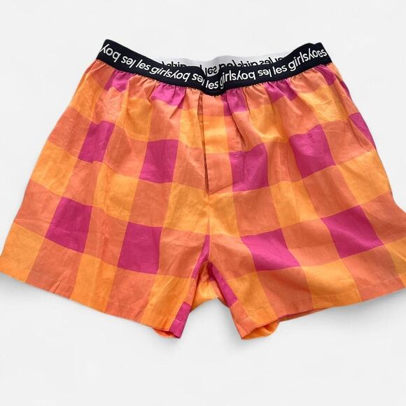 Les Girls Les Boys Pink Citrus Gingham Boxer Shorts NWT M Loungewear Streetcore - Picture 2 of 6